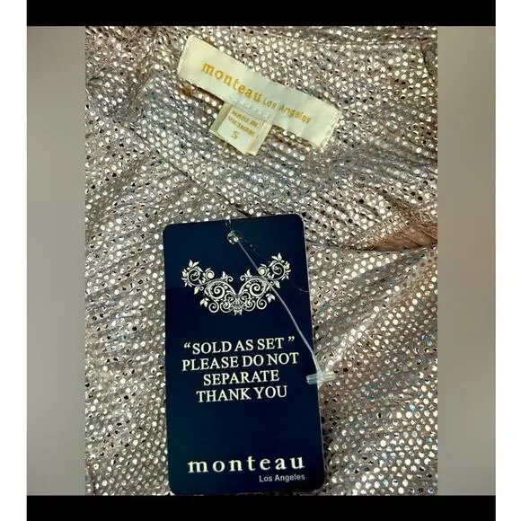 Monteau Champagne Metallic Textured Short Sleeve Top Size Small NWT - Picture 9 of 15
